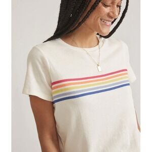 NEW Marine Layer Women's Rainbow Graphic Cropped Tee Antique White Large